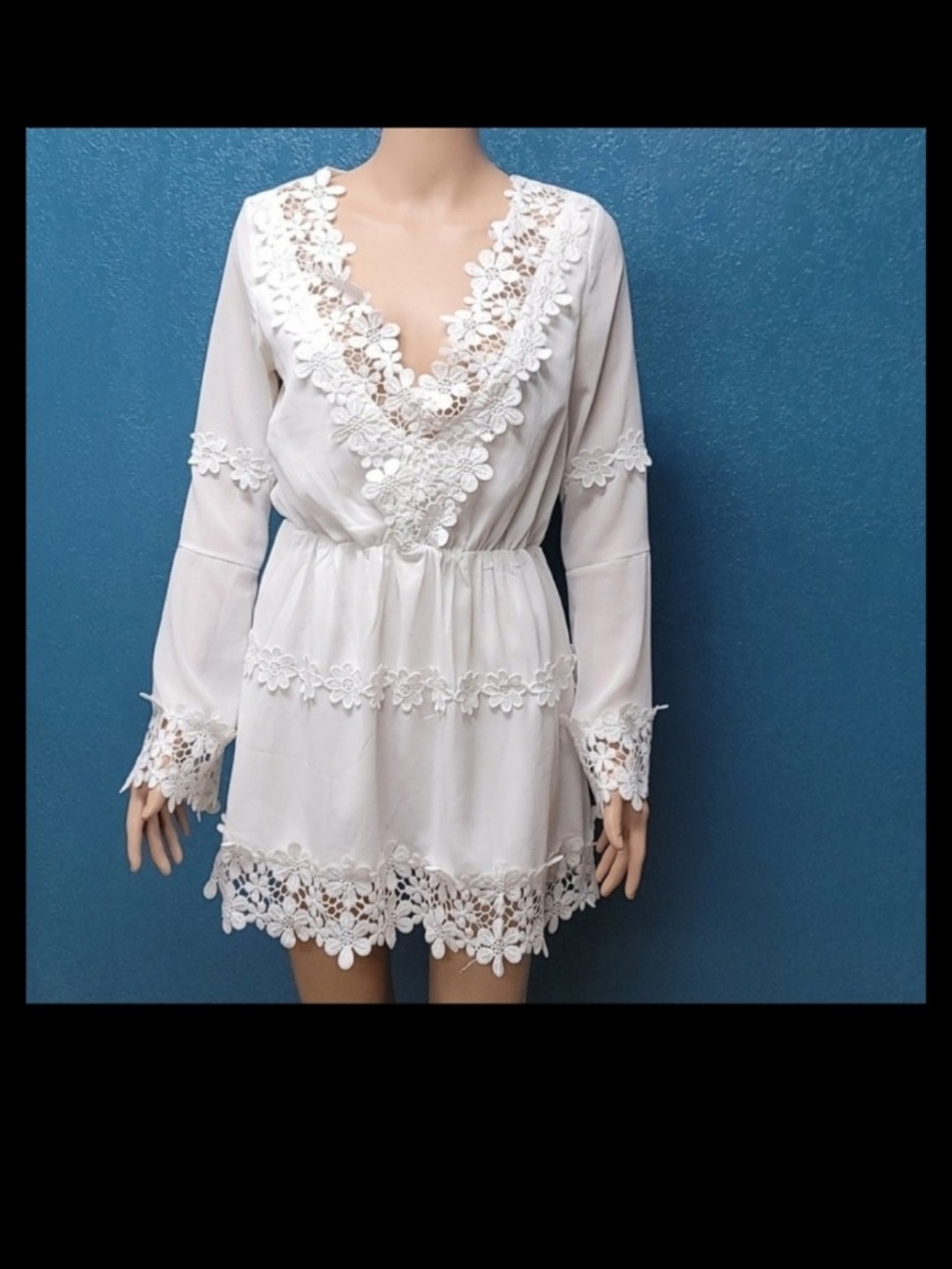 Choies White Floral Lace Trim Dress